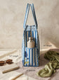 White with Blue Striped Quilted Medium Tote Bag