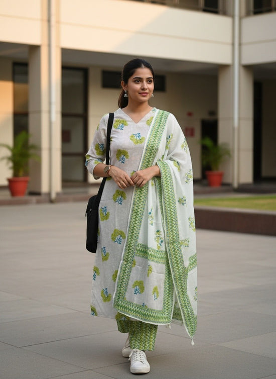 White with Green Regular Salwar Set - BS004