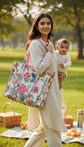 White with Pink Floral Quilted Large Tote Bag