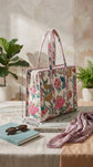 White with Pink Floral Quilted Large Tote Bag