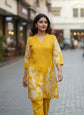 Yellow Mul Cotton Floral Kurta Pant Set - KP009