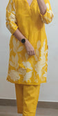 Yellow Mul Cotton Floral Kurta Pant Set - KP009