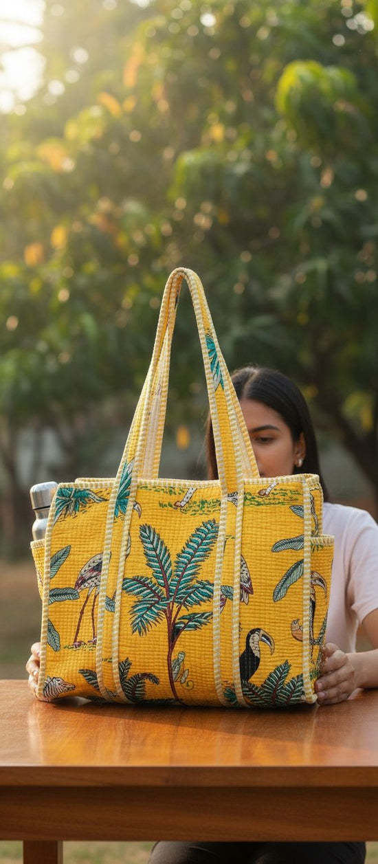 Yellow Quilted Medium Tote Bag